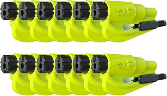 resqme The Original Emergency Keychain Car Escape Tool, 2-in-1 Seatbelt Cutter and Window Breaker, Made in USA, Pack of 12, Yellow - Compact Emergency Hammer
