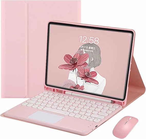 Keyboard Case for iPad 10th Generation, Cover with Pencil Holder for iPad 10.9th 10th Generation, Detachable Bluetooth Keyboard QWERTY Support iPad 10th Generation 2022A2696/ A2757/ A2777, Pink