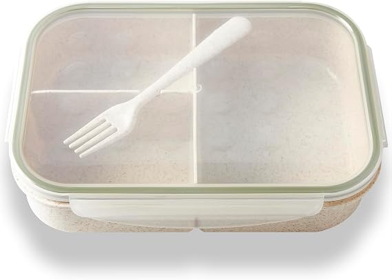 SEVENY Bento Lunch Box For Adults & Body Builders, White | Leak-Proof, Reusable Meal Prep Container, snackle box, Natural Wheat Fiber