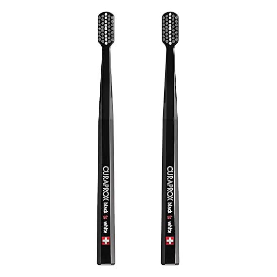 Curaprox Toothbrush Duo, Black and Black, 2-Pack, Whitening-Friendly