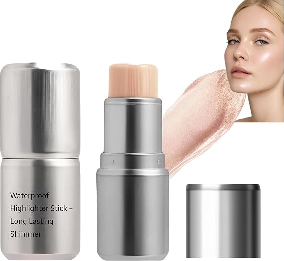 Highlighter Make-Up Stick, Champagne-Peach Shimmer, Silver Case, 1-Pack