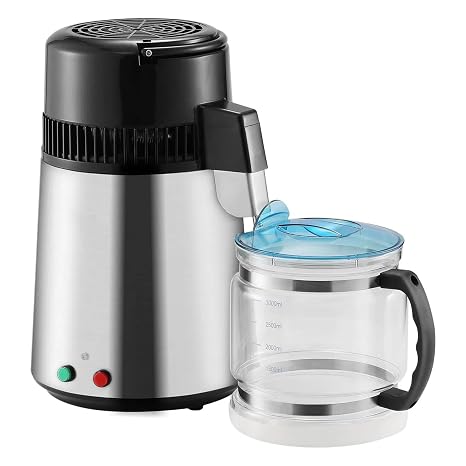 Water Distiller, 4L 1.05 Gallon Pure Water Purifier Filter for Home Countertop, 750W Distilled Water Maker, Stainless Steel Interior Distiller Water Making Machine to Make Clean Water, Silvery