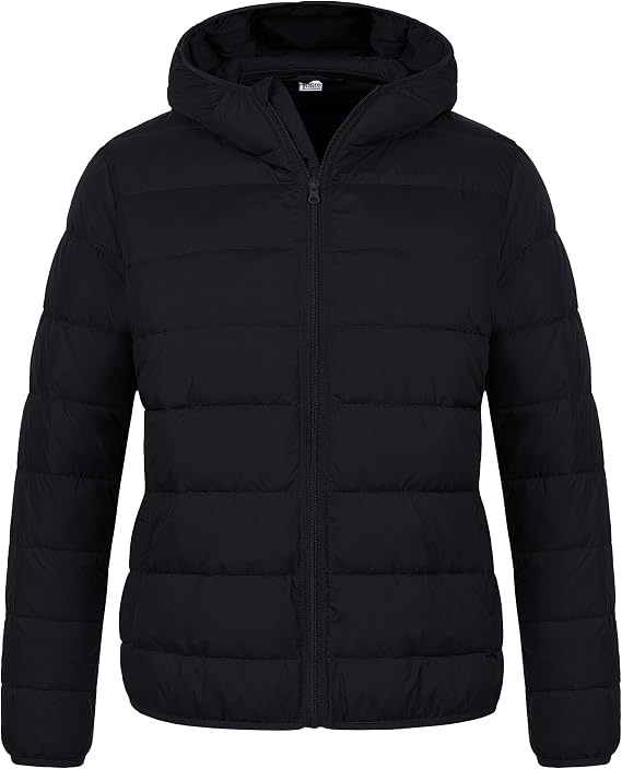 Chrisuno Women's Plus Size Lightweight Puffer Jacket Packable Winter Warm Quilted Bubble Coat Waterproof Windproof Hooded
