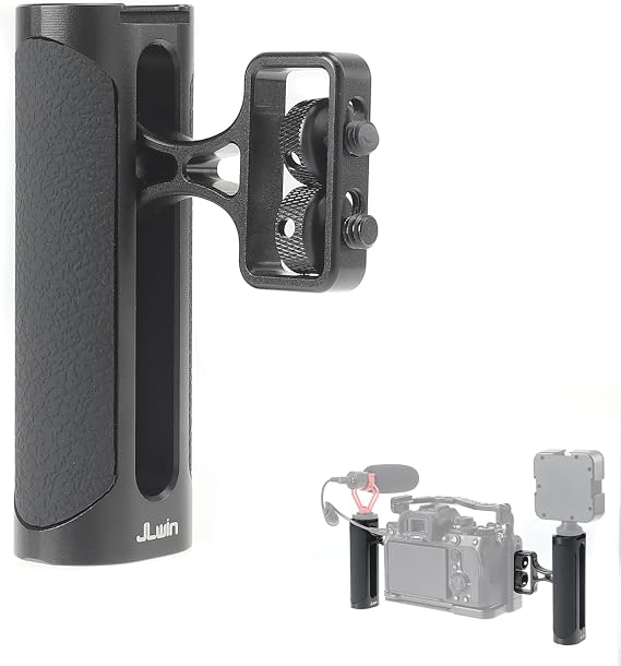 Universal Side Handle for Camera Cage,Up and Down Adjustable,1/4"-20 Screws Mount,with Built-in Cold Shoe & Threaded Hole