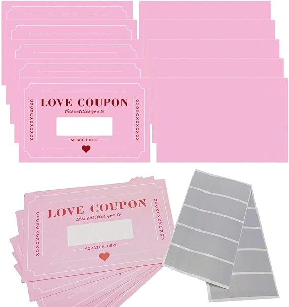 Love Coupons, 20PCS Valentines Day Coupons, Love Note Scratch Off Cards, Anniversary Greeting Card, DIY Romantic Gifts for Husband, Wife, Lovers (Pink)