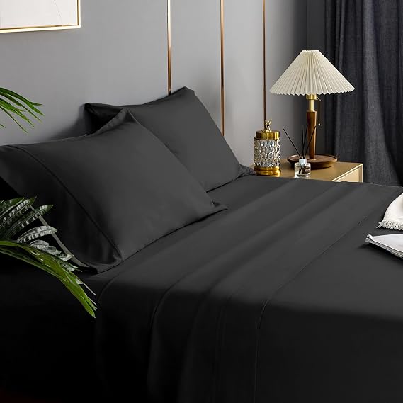 Twin Sheets Set, Twin Bed Sheets 3 Pieces, Breathable and Soft Hotel Style Sheets Set, Microfiber Sheets with Deep Pockets, Easy Care, Black