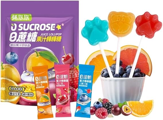 Candy, Juice Lollipop with Stick, Scallop Free, Vitamin C, Xylitol, Individually Packaged, Candy with Stick, Cute Shape, Candy, Bulk Snack, Lollipop, Lollipop, Candy, 20 Pieces