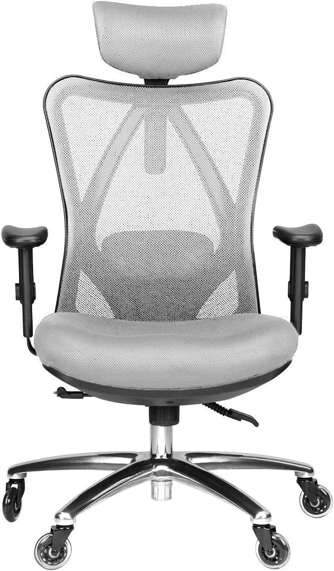 Duramont Ergonomic Office Chair Adjustable Desk Chair with Lumbar Support and Roller Blading Wheels High Back Chair with Breathable Mesh Fabric Thick Seat Cushion Headrests and Arms