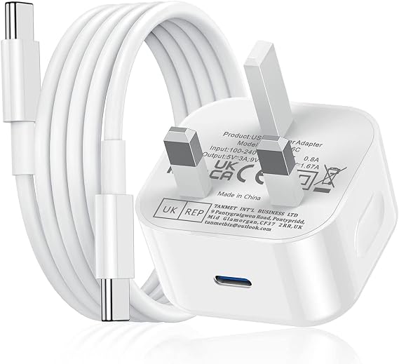 Fast Charger USB C for iPhone 17 16 15 Charger 1M Apple Type C to C Charging Cable and Plug UK 20W USBC Power Adapter Fast Charge for New i Phone Air/17 Pro Max/16e/16 Plus/16 Pro Max,Lead and Head