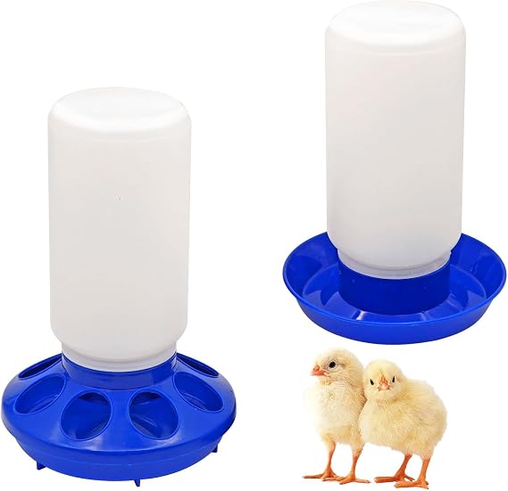 Chicken Feeder and Waterer Kit Set Automatic Chicken Waterer Feeder Poultry Duck Quail Chick Baby Bird Water Dispenser no Waste Poultry Coop Accessories Supplies(Blue)