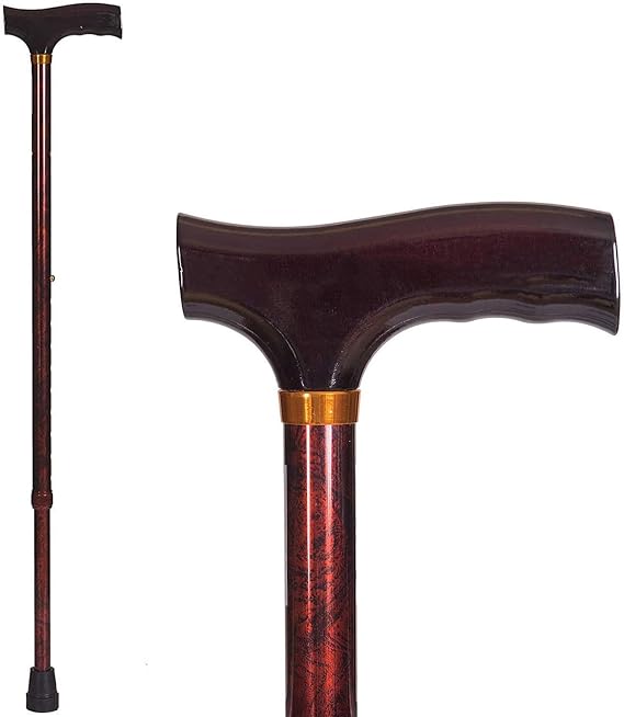 DMI Lightweight Aluminum Adjustable Walking Cane with Derby-Top Handle, Woodgrain