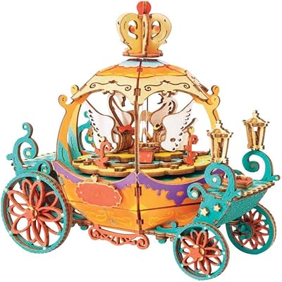 Robotime Tech AM41 RoWood DIY Music Box Set-3D Wooden Puzzle for Adults and Teens-Pumpkin Cart, Multicoloured