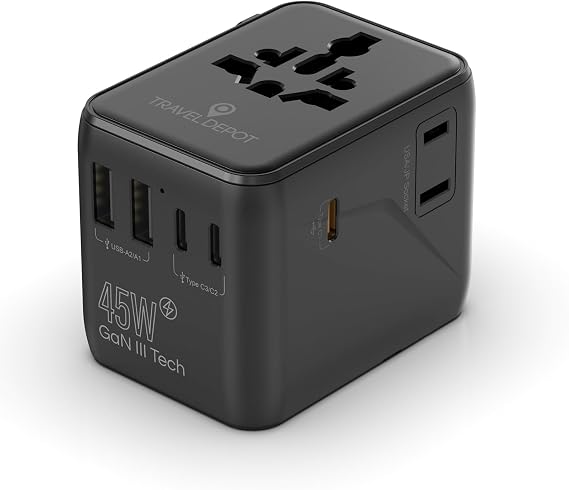 TRAVEL DEPOT 7 in 1 Universal Travel Adapter, w/GaN 45W Universal Input