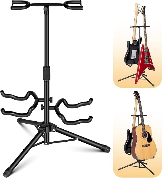 CAHAYA Guitar Stand Double Folding Floor Stand Universal Dual-Guitar