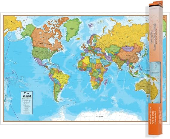 Waypoint Geographic Blue Ocean Series World Wall Map, Laminated World Map Poster, Educational Wall Art For Home, Classroom, or Office, Unique Gifts, 24 H x 36 W