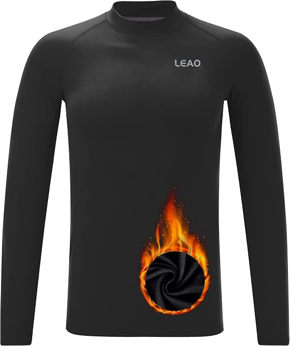 LEAO Youth Boys Compression Shirt Long Sleeve Fleece Quick Dry Sports Baselayer Soccer Baseball Basketball Undershirt