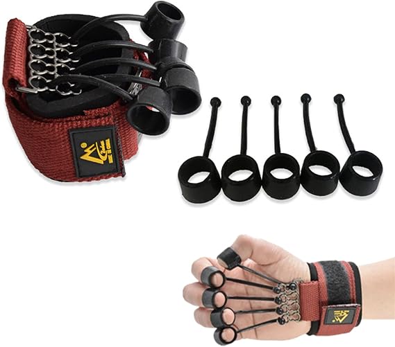 Finger Exercisers & Hand for Strength Grip Strengthener,Training with Alpha Gripz Trainer Stretcher, Strengthening Equipment for Wrist Physical Therapy Forearm Extensor (Red)