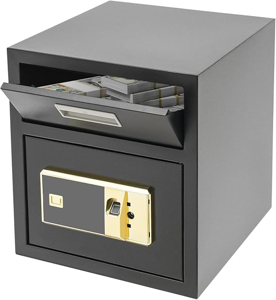 0.64 Cub Large Safe Box, Drop Box for Money and Mail, 2 Tiers Fireproof Document Box Floor Mount Metal Cash Box Lockable Home Safe with Fingerprint Fireproof Safe Box for Offices | US STOCK
