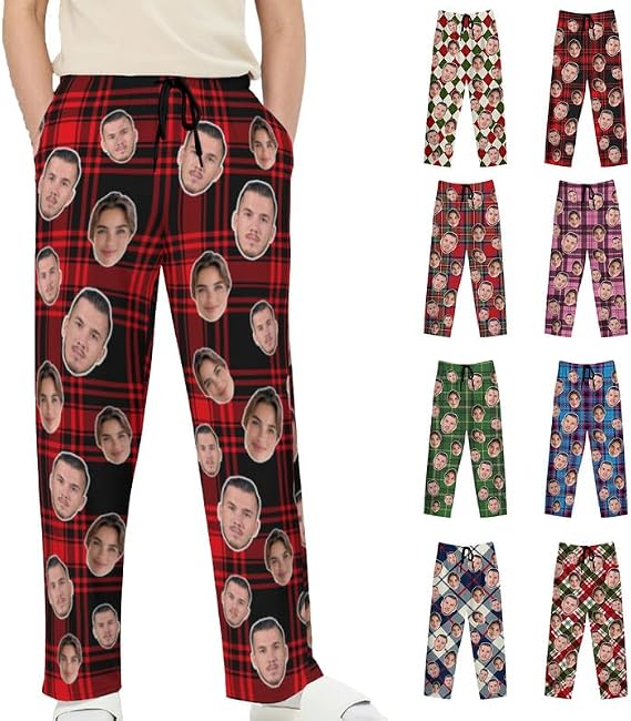 Personalised Photo Pyjamas for women personalised pjs for men Custom Face Pajama Bottoms for Couples,ladies,mum,dad,friend Gifts for Christmas,Halloween,Birthdays Multicolor