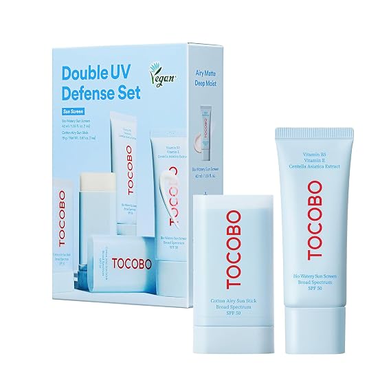 TOCOBO Korean Suncare Dual UV Set (Cotton Airy Sunstick+Bio Watery Suncream Pack) (Sunstick & Sunscreen, 1.35 Fl Oz (Pack of 1), Dual UV (sunstick & sunscreen))