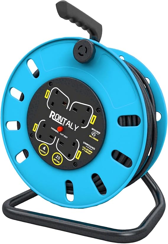 25M Retractable Cable Reel Extension Lead with Overheat Protection (Blue