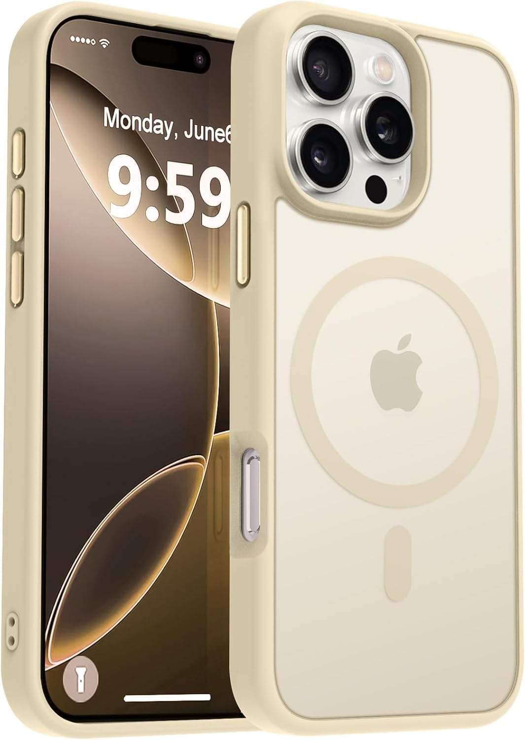 URUCHI Powerful Magnetic iPhone 14 Pro Phone Case, [Compatible with Mag-Safe] [Military Level Drop Protection] [Strong Silicone Edges] Thin Translucent Matte Protective Case, Beige
