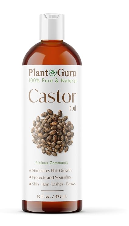 Plant Guru Castor Oil 16 fl. oz. Unrefined, 100% Pure Natural Hexane-Free, USP Grade, Hair Growth, Eyebrows and Eyelashes. Skin, Face and Body Moisturizer.