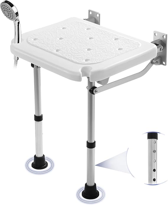 TYYIHUA Folding Shower Seat Wall Mounted, Shower Chair for Inside Shower | Adjustable Height from 16.9" to 20.9", Foldable Shower Bench Stool for Adults, Pregnant Women, Elderly and Disabled