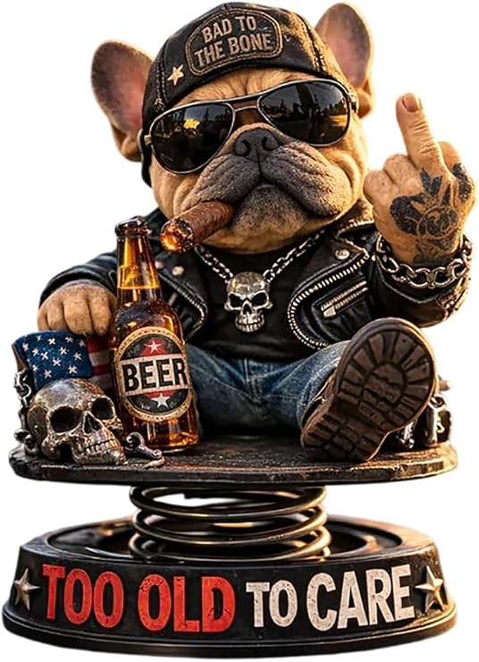 Too Old To Care Dashboard Bobblehead, Easy Placement & Stability, Funny Resin Nodding Head Dog Ornament, Tough Bulldog Bobble Head Figures for Car Dashboard