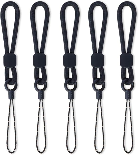 YOUOWO 5Pack Short Rope Small Black Lanyard,Ring Lanyards Finger Strap | Cute Circular Lanyard,for Phone Cases,Keys,USB Flash Drive
