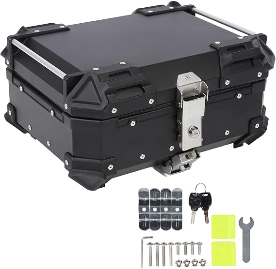 Motorcycle Top Case, 25L Motorcycle Top Box Aluminum Alloy Water Motorcycle Tail Box with Safety Lock, Universal Motorcycle Storage Trunk Rear Top Case for Helmet