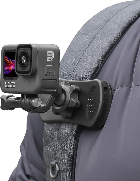 Backpack Strap Clip Mount, 360 Rotation Backpack Clamp Mount Compatible with Gopro Hero 13/12/11/10/9/8 Black, Session, DJI Osmo Action 6/5Pro/4/3 and Most Action Cameras (BC-2)