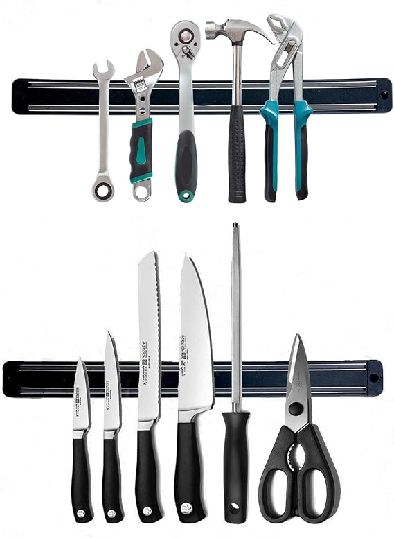 Magnetic Knife Holder for Wall,Knife Magnetic Strip, for Wall No Drilling, Kitchen Accessories Organizer Bar or Used in Organizing Tools (Set Of 2,13 Inch, Black)