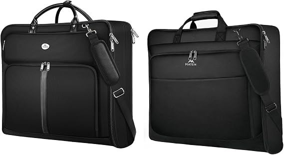 MATEIN Mens Garment Bags for travel, Large Travel Suit Bag Up to 7 Suits with Strap, Wrinkle Free Carry On Garments Bag for Hanging Clothes, Business Suitcase Luggage Bag Fit 17.3 Inch Laptop, Black