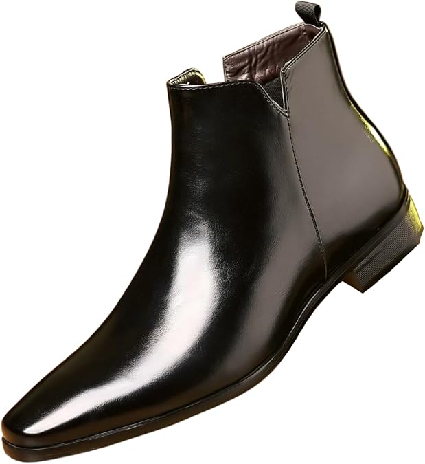 Santimon Men's Leather Chelsea Boots, Slip-On Pointed Toe Ankle Boot for Casual & Formal