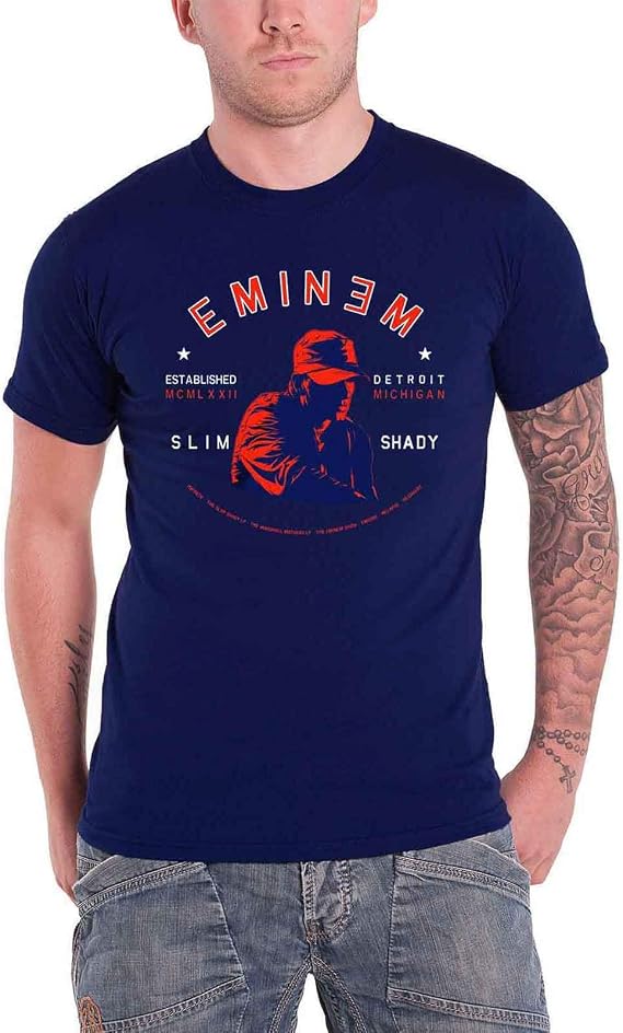 Eminem Men's Detroit Portrait T-Shirt Blue
