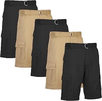5-Pack Men's Cotton Flex Stretch Cargo Shorts with Belt (Sizes, 30-42)