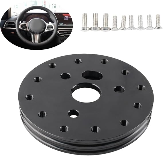 1 Pcs Car Steering Wheel Base Connector Conversion Spacer, 0.5 Inches 6-Hole To 3-Hole Steering Wheel Quick Release Boss Kit With 0.8 Inches/0.62 Inches Screws, Fits For Most Cars (Black)