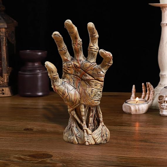 Halloween Skeleton Hand Statue, Satan's Hand Statue for Gothic Decor, Demon Skull Hand Sculpture for Halloween Haunted House Party Props,Gothic Home Decor Halloween Tabletop Decorations (Hand)