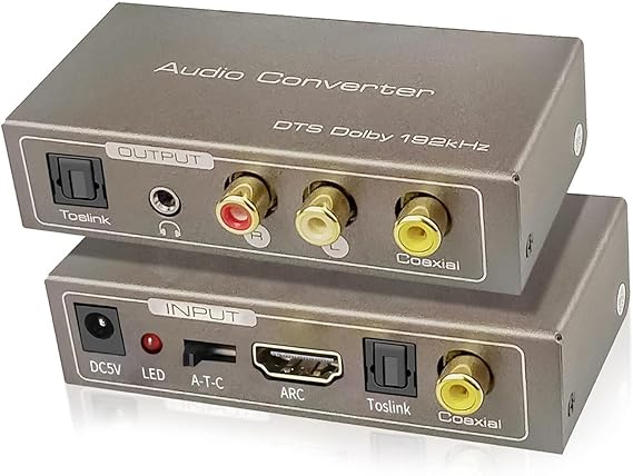 192KHz Multi Function Audio Converter, Tohilkel HDMI ARC or Toslink (Optical,SPDIF) or Coaxial to 3.5 mm Jack Stereo R/L Toslink (Optical,SPDIF) Coaxial, Support Multi Ports Output Simultaneously