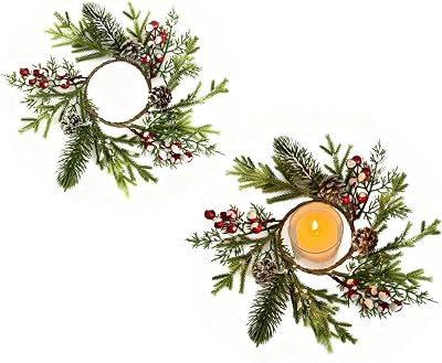 2Pcs Christmas Candle Wreath with Pinecones and Berries Dual Use IndoorOutdoor Holiday Decor for Door, Wall, Table, and Fireplace