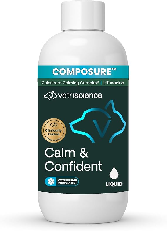 VetriScience Calm & Confident Liquid for Dogs and Cats, Uned, 8 oz | Calming & Anxiety Supplement for Dogs & Cats, Reduce Stress & Fear, Ideal for Thunderstorms, Fireworks, Vet & Routine Changes