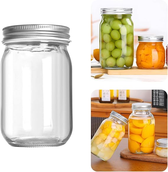 Mason Jars 5oz to 32 oz, Quart Wide Mouth Mason Jar With Airtight Lids,Glass Canning Jars for Fermenting, Pickling,Meal Prep,Overnight Oats & Centerpieces (silver-1, 380ml)