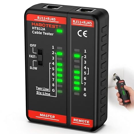 Network Cable Tester for RJ45 RJ11, 2-in-1 Ethernet Tester Tool for LAN CAT5 CAT6 CAT7 Telephone Line, Detachable Wire Continuity Checker with Fast Slow Scan Modes for Home & IT Repair