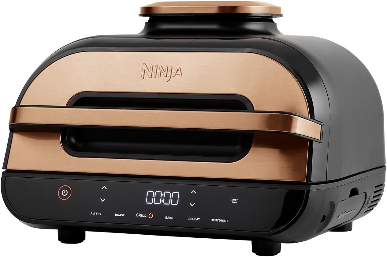 ninja foodi max grill & airfryer 3.8 l hot air fryer air fryer with digital temperature sensor dishwasher safe parts 6-in-1 copper  black ag551eucp