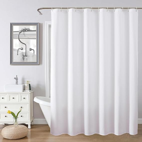 Shower Curtain, Mould Proof and Mildew Resistant Washable Bathroom Curtains, Shower Curtain for Bathroom, Bath Curtains with Hooks (White, 180 * 180cm)