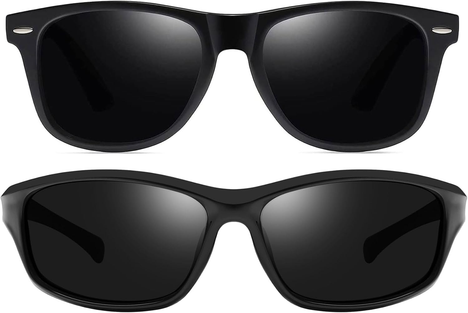 Joopin Vintage Square & Wrap Around Sports Sunglasses Bundle, Trendy Dark Black Sun Glasses Polarized UV400 Protection Retro Shades for Men Women Shady Rays
