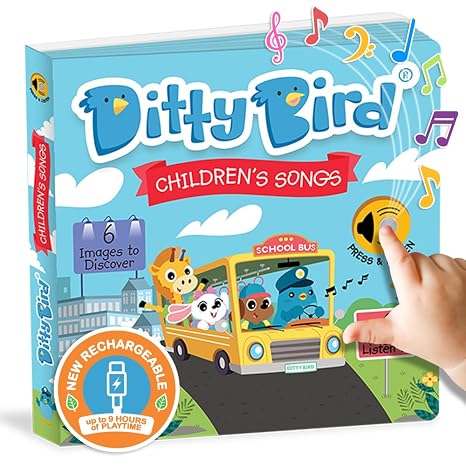 Ditty Bird | Childrens Songs | Interactive musical Book for toddlers 1- 3 | Nursery Rhymes Musical Books | Wheels on the Bus