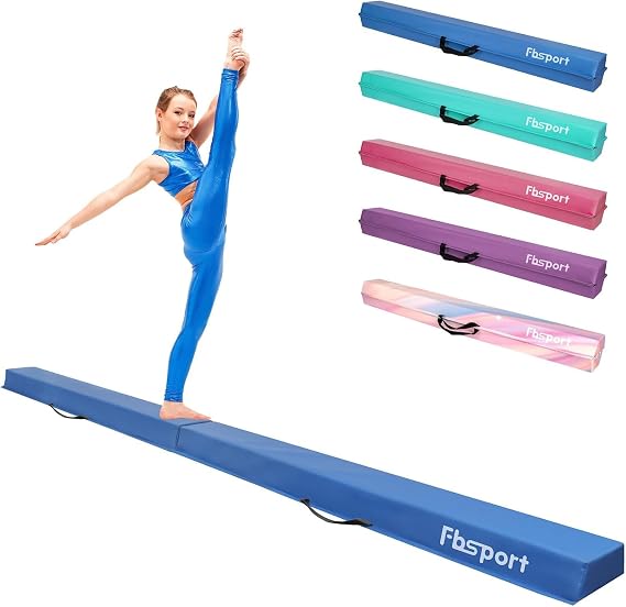 FBSPORT 8/10ft Balance Beam: Folding Floor Gymnastics Equipment PU Leather for Kids Adults,Non Slip Rubber Base, Gymnastics Beam for Training, Practice, Professional Home Training