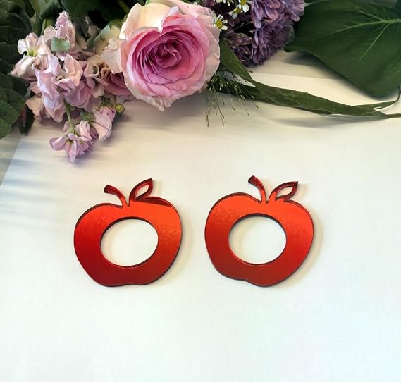 Set of 10 Rosh Hashanah Acrylic Apple Napkin Rings, Red Mirror Judaica Table Decorations for Jewish New Year, Yom Kippur Dinner Table Setting Holders (Red Mirror, Jewish)